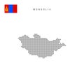 Square dots pattern map of Mongolia. Mongolian dotted pixel map with flag. Vector illustration