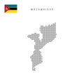 Square dots pattern map of Mozambique. Mozambican dotted pixel map with flag. Vector illustration