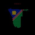 Square dots pattern map of Namibia. Dotted pixel map with flag colors. Vector illustration