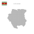 Square dots pattern map of Suriname. Surinamese dotted pixel map with flag. Vector illustration