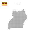 Square dots pattern map of Uganda. Ugandan dotted pixel map with flag. Vector illustration