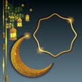 Square Eid al adha background with moon and lantern ornament