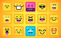 Square Emoticons Yellow Emoji faces emoticon smile, digital smiley expression emotion feelings, chat cartoon emotes