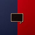 Square empty chalkboard wooden speech bubble on red and dark blu Royalty Free Stock Photo