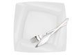 Square empty dish, knife and fork, top view