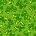 Bright seamless pattern with butterflies in yellow-green colors.