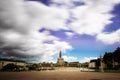 Square with faithful in front of the Sanctuary of Fatima in Portugal in a long exposure shot Royalty Free Stock Photo