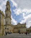 Square of the famous basilica Church of the Holy Cross. Historic city of Lecce, Italy Royalty Free Stock Photo