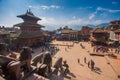 Square filled with people in Bhaktapur, in Kathmandu Valley, Nepal Royalty Free Stock Photo