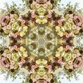Square Floral design into a kaleidoscopic shape with multiple types of flowers for a design