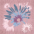 Square flower arrangement.Abstract pink and blue flowers hand drawn with brush strokes. Royalty Free Stock Photo