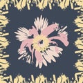 Square flower arrangement.Abstract pink and yellow flowers hand drawn with brush strokes on dark gray background . Royalty Free Stock Photo
