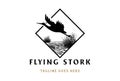 Square Flying Stork Heron Silhouette Bird with Grass River Creek Lake Swamp Logo Design Vector Royalty Free Stock Photo