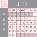 Square format 2023 Calendar JULY