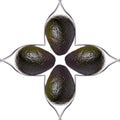 Square of four avocados between two forks Royalty Free Stock Photo