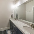 Square frame Bathroom interior with double vanity sink and separate toilet Royalty Free Stock Photo