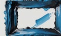 square frame with blue border and white background features blue paint stroke in the center, creating sense Royalty Free Stock Photo