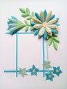 Square frame with blue color big and little paper flowers