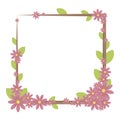 A square frame of a brown outline decorated with a composition of blue flowers with yellow means and green leaves a vector object