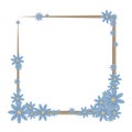 A square frame of a brown outline decorated with a composition of blue flowers with yellow middle vector object isolated on white