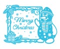 Plain blue card with a funny snowman and the text Merry Christmas. Royalty Free Stock Photo