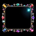 a square frame with colorful jewels on a black background