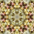 Square frame Floral design into a kaleidoscopic shape with multiple types of flowers for a design