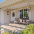 Square frame Front porch and garden of a traditional home Royalty Free Stock Photo