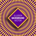 Square frame on golden purple optical illusion hypnotic background of moving and vibrating rays