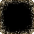 Square frame with golden stars on the black background, sparkles golden symbols - star glitter, stellar flare Royalty Free Stock Photo