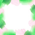 Square frame of green watercolor spots. Watercolor illustration. Isolated on a white background. Royalty Free Stock Photo