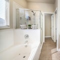 Square frame Interior of a bathroom with craftsman's style vanity Royalty Free Stock Photo