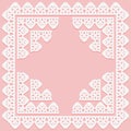 Square frame with lace pattern on edge and corner elements on pink background. Silhouette is suitable for laser cutting