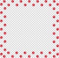 Square frame made of red animal paw prints on transparent background Royalty Free Stock Photo