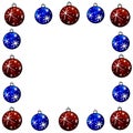 Square frame is made of red and blue Xmas tree balls. New Year and Christmas background and border. For greeting cards, photo, Royalty Free Stock Photo