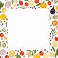 a square frame made up of fruits and vegetables on a white background Royalty Free Stock Photo
