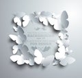 Square frame made of white paper butterflies