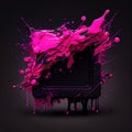 A square frame with magenta paint splashes on black background. Royalty Free Stock Photo