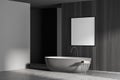 Square frame in minimalist dark grey bathroom. Corner view Royalty Free Stock Photo