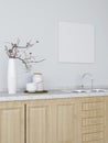 Square frame mockup in a kitchen with decorations Royalty Free Stock Photo