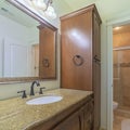 Square frame Modern luxury bathroom with marble topped vanity