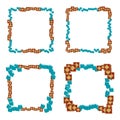 Square frame ornament. Blue cube border. Orange patterned vector. Decorative geometric element. Royalty Free Stock Photo