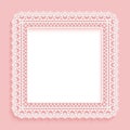 Square frame with paper lace. Lacy pink with white background. Royalty Free Stock Photo