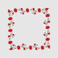 Square frame of red poppies. Floral frame. Poppy wreath. Remembrance day