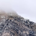 Square frame Scenic Provo Canyon mountainscape with frozen water on steep slopes in winter