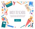 Square frame with school stationery objects.Vector illustration in flat style Royalty Free Stock Photo