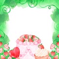 Square frame of strawberry sweets. Watercolor illustration. Isolated on a white background.