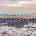 Square frame Stunning winter landscape with immense mountain under the cloudy sky