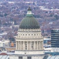 Square frame The Utah State Capital Building against downtown Salt Lake City during winter Royalty Free Stock Photo