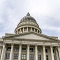 Square frame Utah State Capital building dome and stairs leading to the pedimented entrance Royalty Free Stock Photo